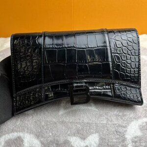 Balenciaga Crocodile Embossed Hourglass Bag Chain Bag